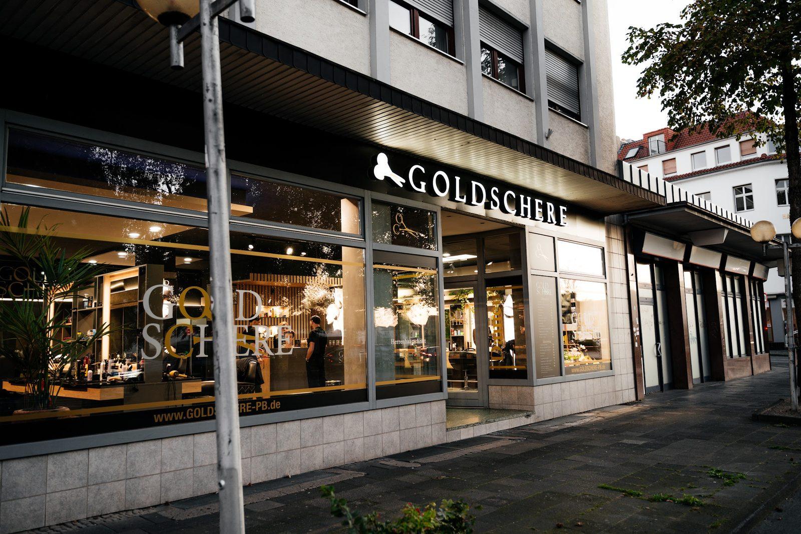 Außenansicht des Salons Goldschere an der Straßenecke